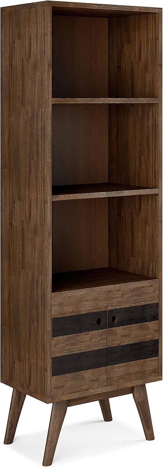 Estante contemporânea de 22 polegadas de largura com armazenamento em marrom rústico natural envelhecido, para Livi