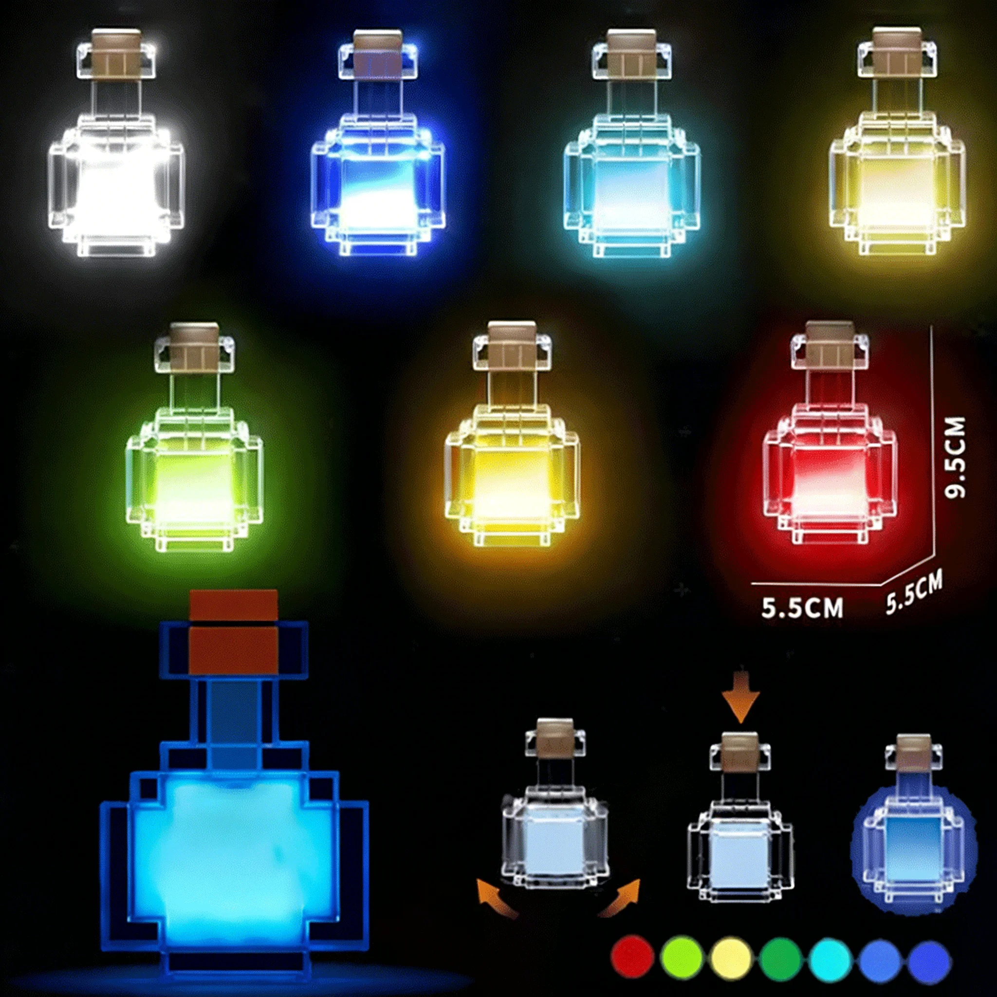 

MC Game 7 Color Medicine Bottle LED Night Light Pixel Wind Peripheral design Toy USB Rechargeable Room Decoration Lamp Kids Gift