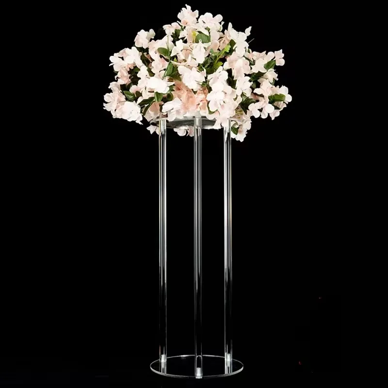 

Round Acrylic Flower Vase, Clear Flower Vase, Wedding Table Centerpiece, Vintage Floral Stand, Columns Decoration,