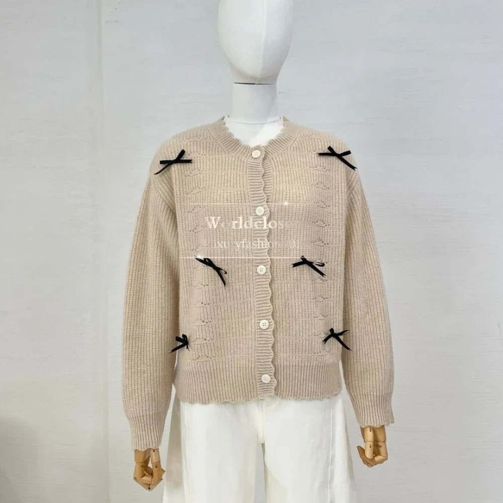 عالية الجودة دقيق الشوفان الكاكي كم طويل القوس الدانتيل سترة بلايز 2025 جديد