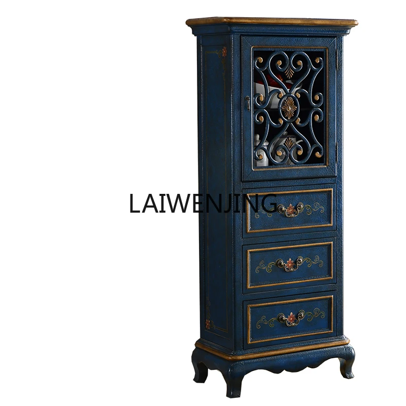 

MJY American European furniture rural retro hand-painted solid wood wine cabinet antique large-capacity locker