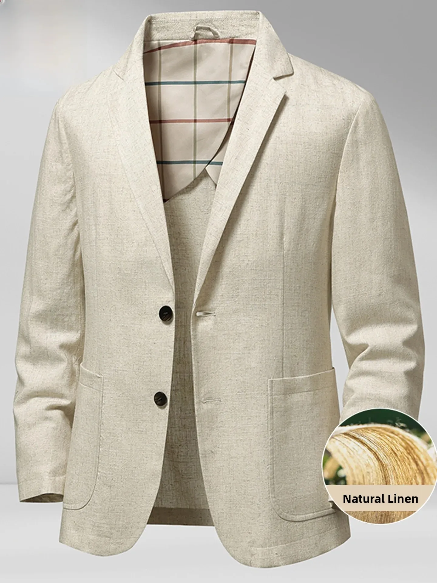 Linum Small Suit Men's Summer Thin Casual Breathable Commuting Single Suit Top Standard Fit Button Decoration Mesh Fabric