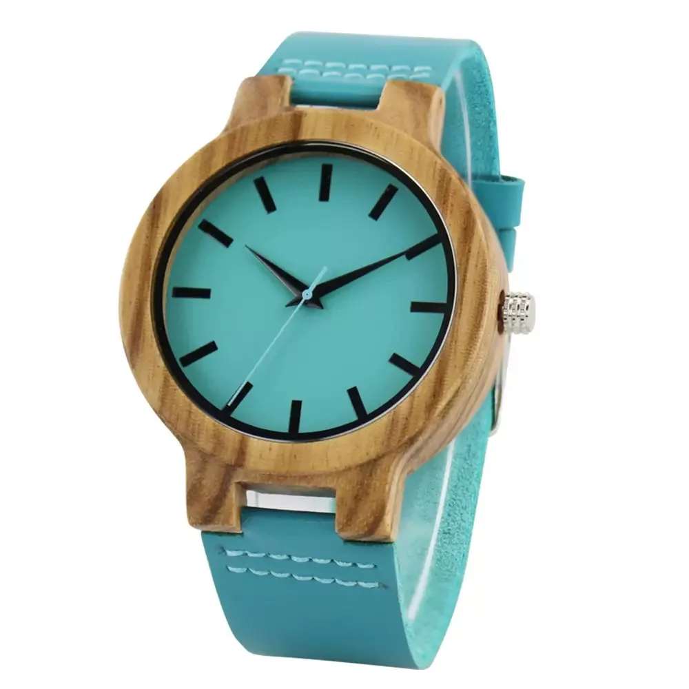 Classic Wooden Watch For Men Brown Leather Strap Lightweight Waterproof Quartz Movement Round Wristwatch