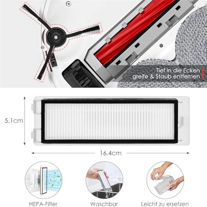 

AUAU-Accessory Set For Roborock Q Revo Robot Vacuum Cleaner, Dust Bags, Main Roller Brush,Side Brushes, Filters, Mop Wipes