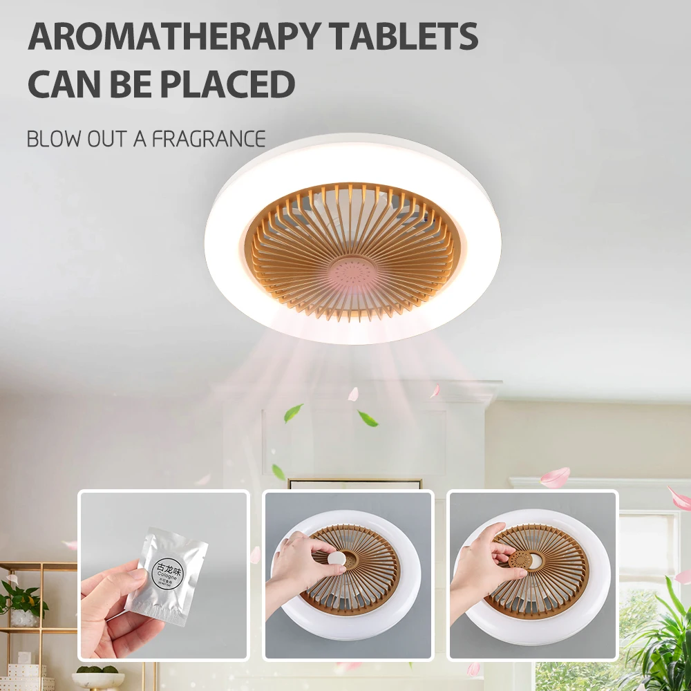 Modern Ceiling Fan Livingroom 3 Colors Strong Wind Speed E27 Ceiling Fan Light Bub Remote Control with Aromatherapy Lamp