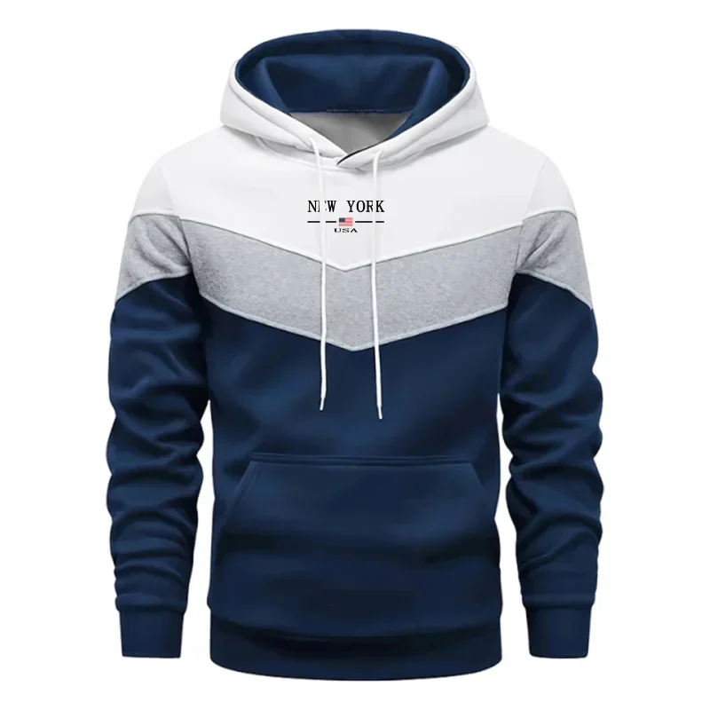 Mens Fashion Pullover 2026 New Three Color Stitching Hoodies Streetwear Sweatshirt Male Autumn Winter Casual Warm Wear Top