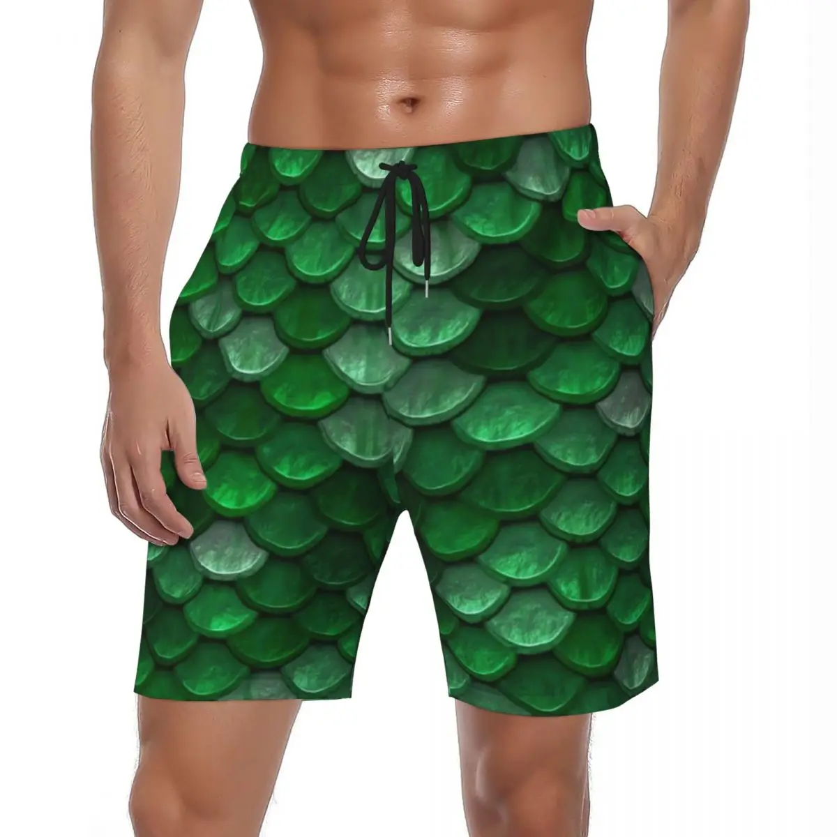 Green Mermaid Scales Board Shorts Summer Metallic Running Surf Board Short Pants Men Breathable Y2K Retro Oversize Swim Trunks