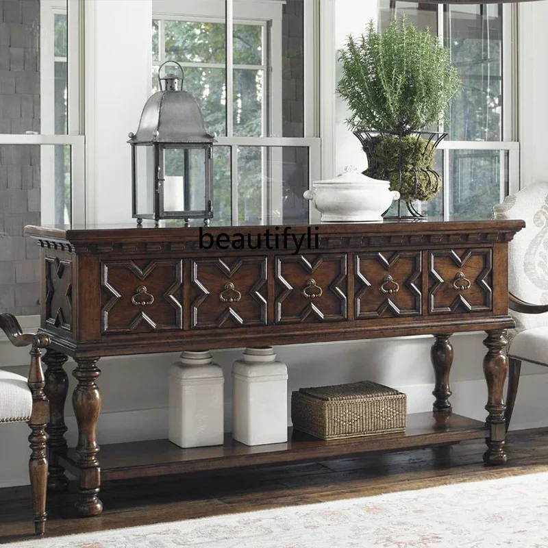 

FAAmerican solid wood porch cabinet integrated door living room sofa partition small apartment retro dining side cabinet
