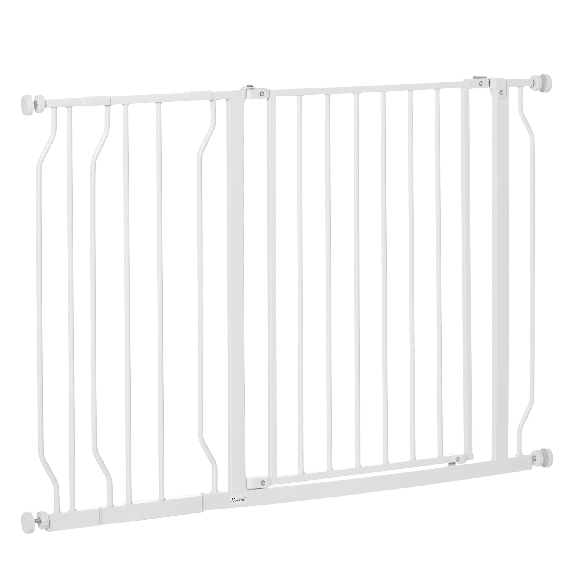 Pawhut Uitschuifbare Hondenbeveiligingsbarrière voor Trappen en Deuren met Verlengstukken, Drukbevestiging, Staal, Hoogte, Wit