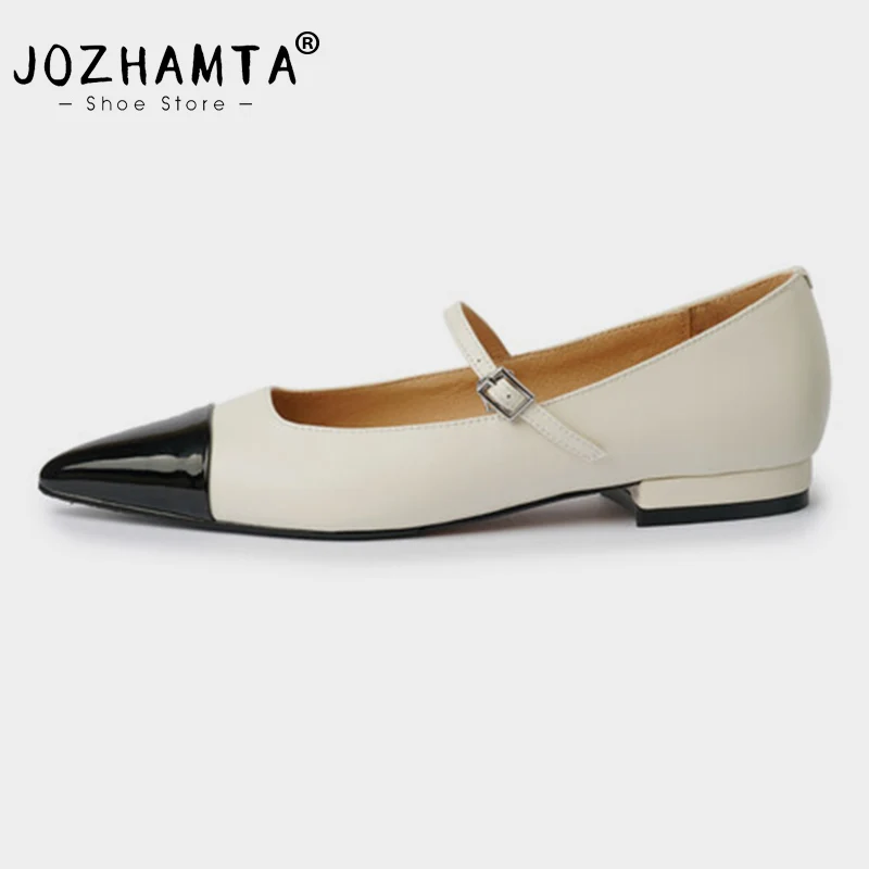 

JOZHAMTA Size 33-41 Ins 2025 Women Flats Shoes Silver Real Leather Soft Low Heels Ballet Buckle Strap Wedding Dress Pumps Shoes