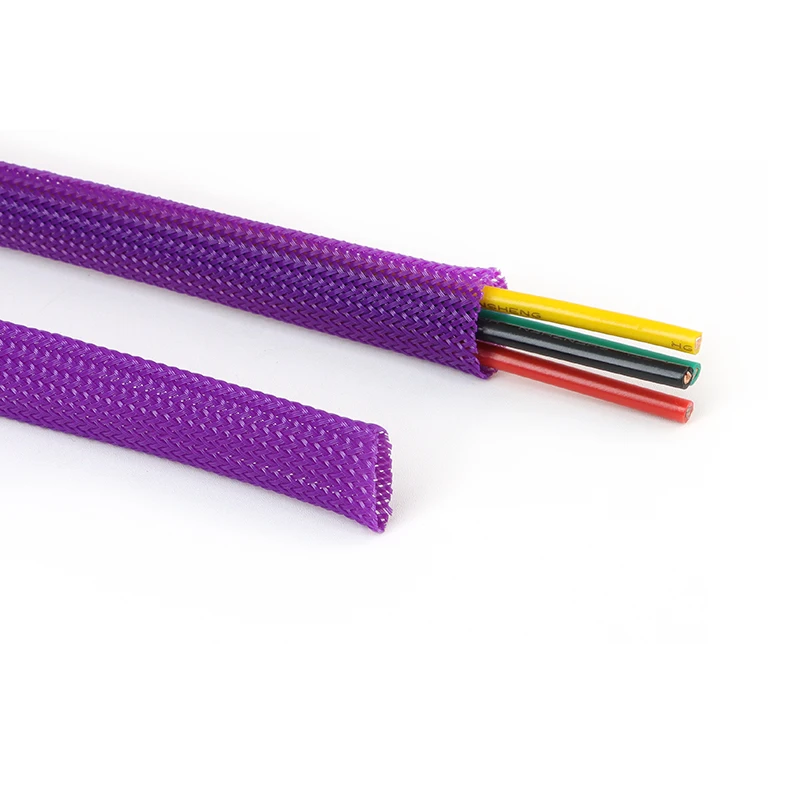 Purple PET Insulation Expandable Braided Sleeve 2mm - 40mm High Density Wire Wrap Cover Nylon Sheath Protection Cable Sleeving