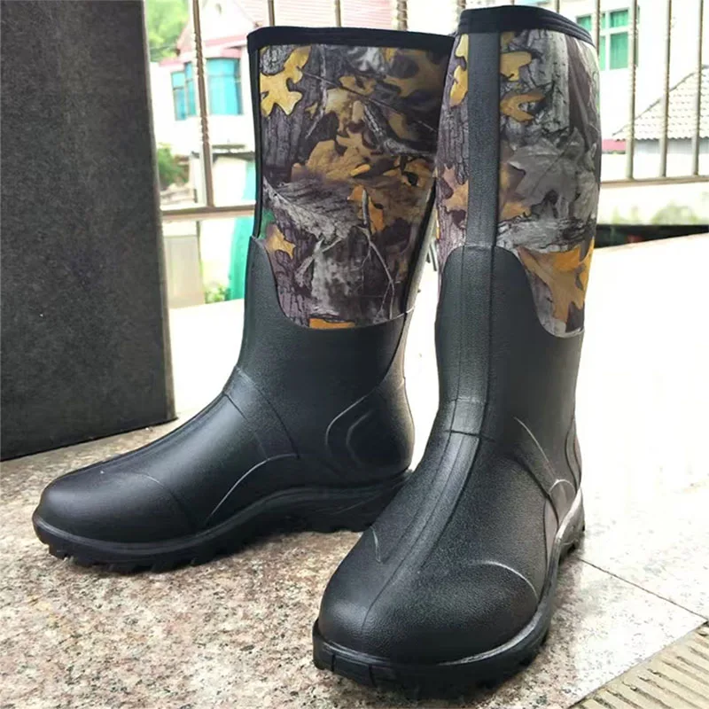 Maple Leaf Camouflage Mountaineering Fishing Outdoor Breathable Waterproof Non-slip Wear-resistant Men's High Top Rain Boots