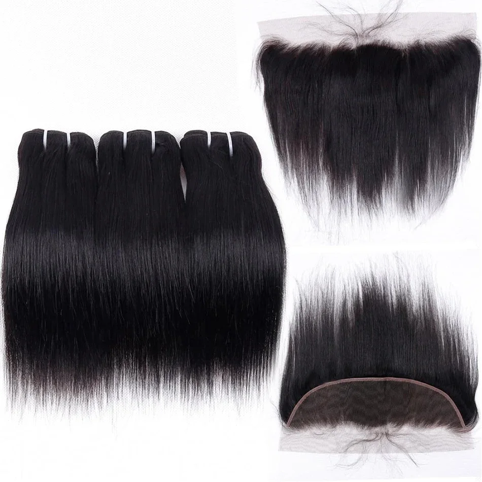 Malaysian Straight Human Hair 3/4 Bundles With 13x4 HD Transparent Lace Closure Frontal Virgin Human Hair Bundles Hair Extension