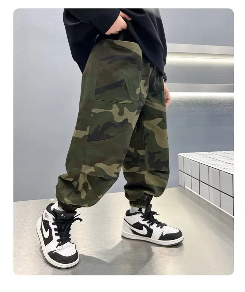 Boys Camouflage Cargo Pants Autumn Big Kids Casual Sport Pants Spring Teenage Joggers Trousers Children Streetwear Baggy Pants