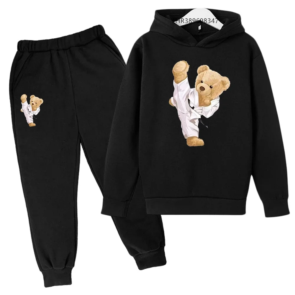 

Autumn Winter Kung Fu Bear Coat Children Hoodies+Pant Sets fit Girls Boys 3-12 Years Printing Leisure Kids Pullover Sweatshirts