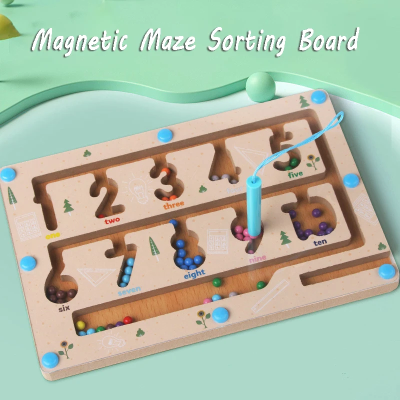 Montessori Magnetic Maze Sorting Board Kid Color Number Cognitive Matching Sensory Game Fine Motor Training Education Parish Toy