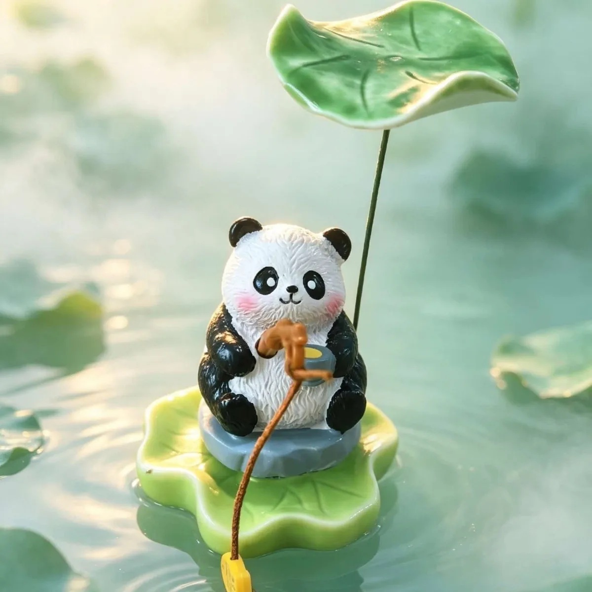 Cute Fishing Animal Figurine Resin Lotus Leaf Capybara Panda Desk Decor Waterproof Fish Tank Bonsai Zen Garden Fairy Ornament