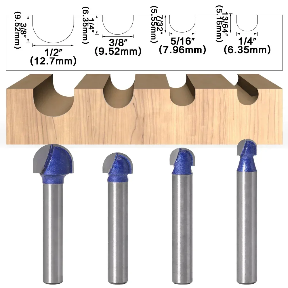 1PC 6MM Shank Milling Cutter Wood Carving Ball Nose Router Bits Mill Round Cove Box Solid Carbide Radius Core Milling Bits