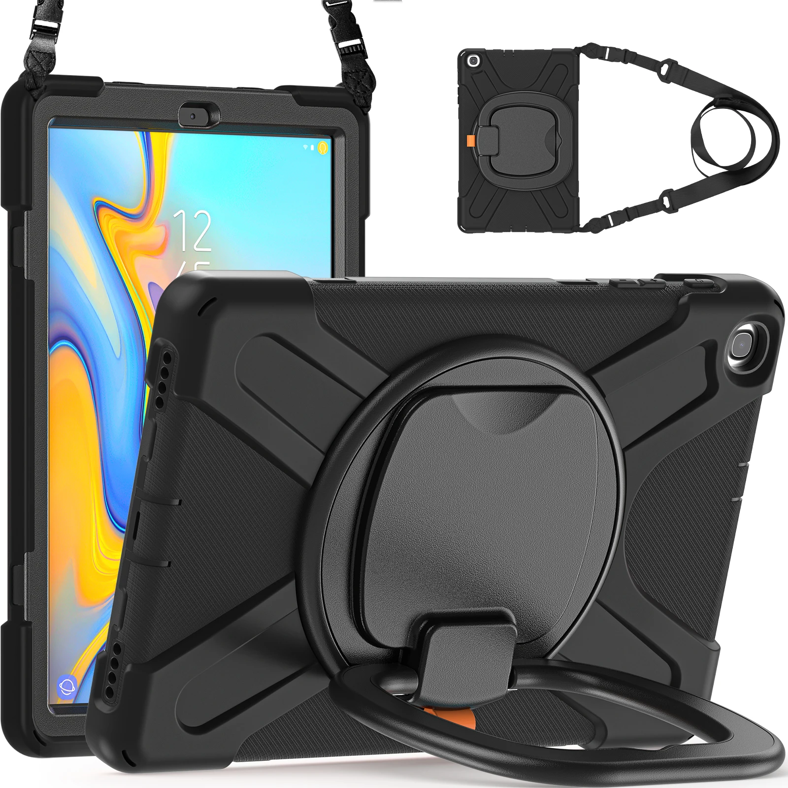 Armor Case For Samsung Galaxy Tab A 10.1 2019 SM-T510 SM-T515 360 Rotatable Stand Hybrid Cover With Hand Strap Shoulder Strap