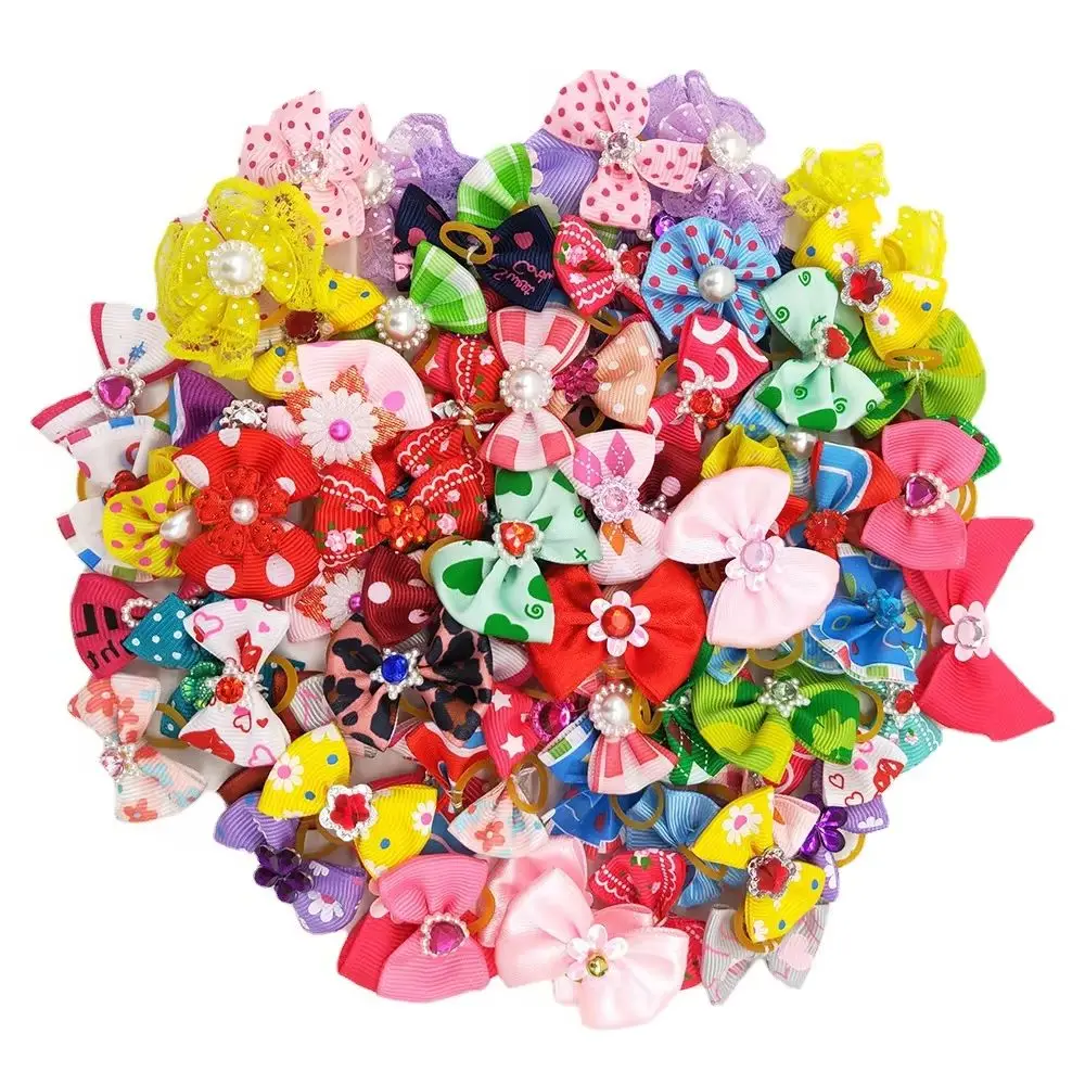 100Pcs/lot Pet Hair Bows Dog Headwear Leather Band Wholesale Dog Stuff Grooming  Dog Assessories