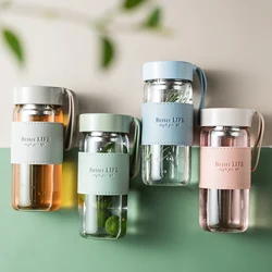 Japanese Style Fashion Glass Bottle 480ml wtaer Bottle With Tea Infuser Insulation Sleeve High Temperature Drinking Bottles Milk