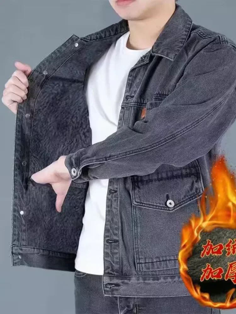 

Мужская повседневная джинсовая куртка: комфортная, теплая, оверсайз, из хлопка, класса люкс, осенне-зимняя, новая, приталенная, в стиле джинсов...