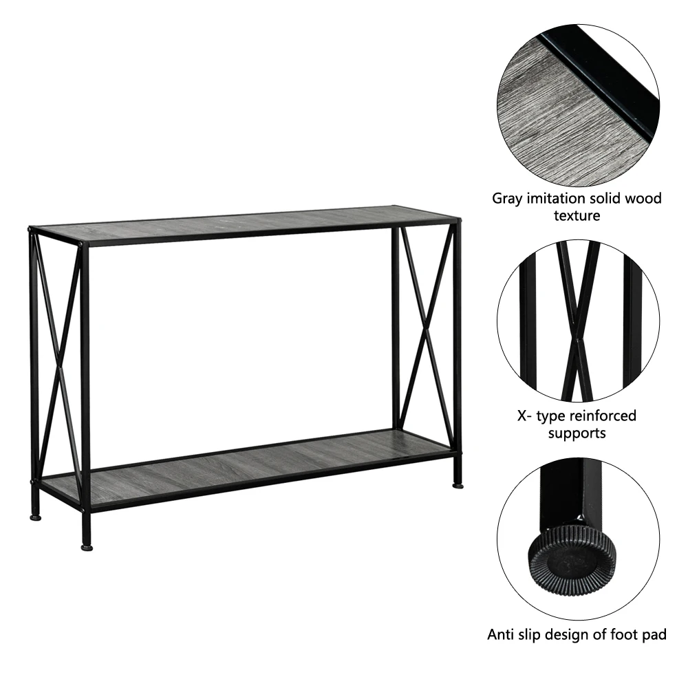 Artisasset Grey MDF Countertop Black Wrought Iron Base 2 Layers Forked Console Table