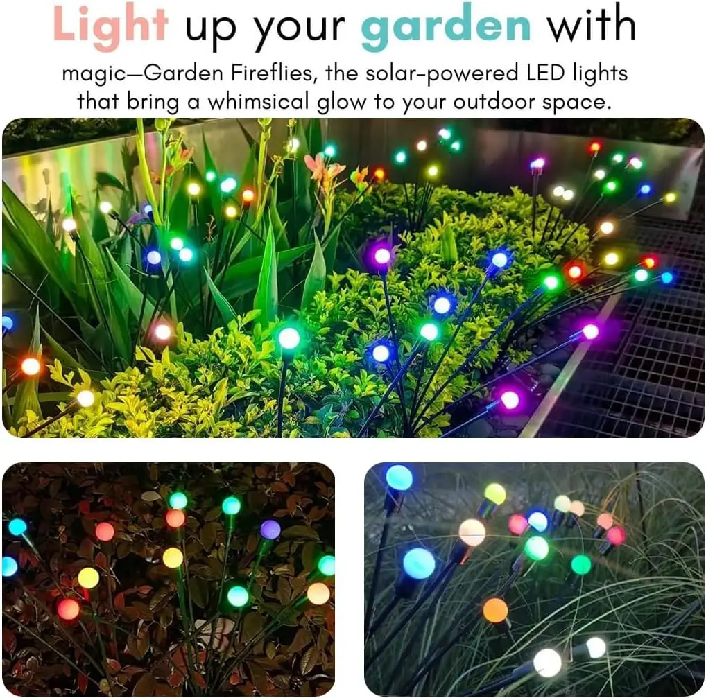 Imagem -03 - Led Luzes Solares do Jardim Firefly Luzes Solares à Prova Impermeável Água ao ar Livre para Quintal Pátio Caminho Decorações de Natal Lâmpada Solar 10