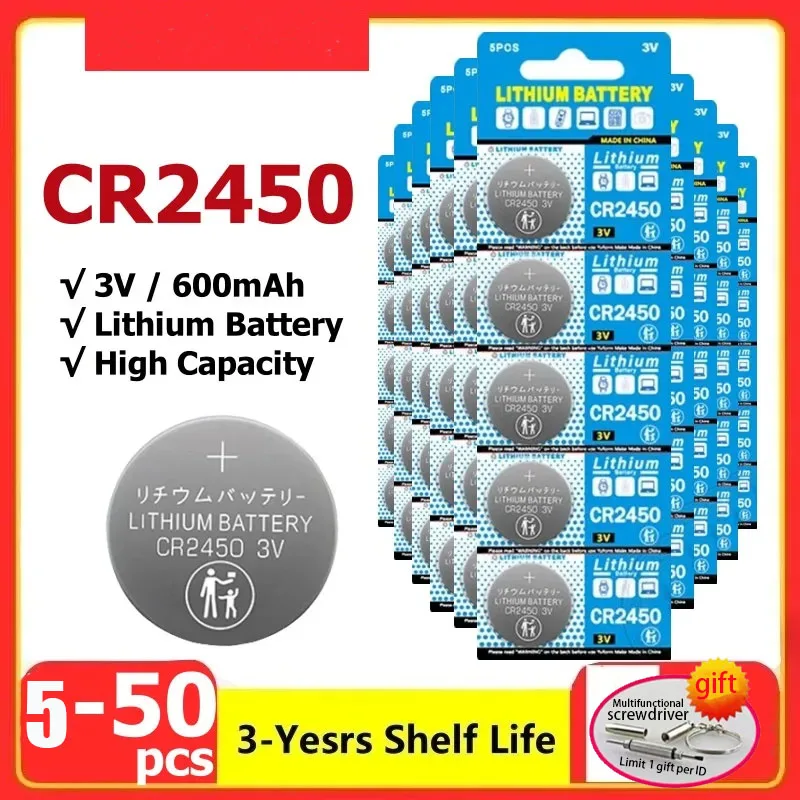 CR2450 battery 3V Lithium Button cell 600mAh CR 2450 5029LC LM2450 DL2450 CR2450N BR2450 Cell Coin Battery for Watch toys