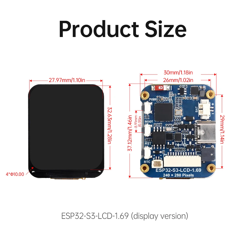Waveshare ESP32-S3 1.69 ''polegadas IPS Touch LCD Placa de Desenvolvimento 240 × 280 ST7789V2 Módulo de Exibição SPI Kit de Componentes Eletrônicos
