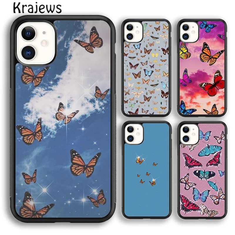 Pink Blue Colorful Butterfly Print Phone Case Cover For iPhone 16 15 14 plus XS XR 11 12 mini 13 pro max coque Fundas