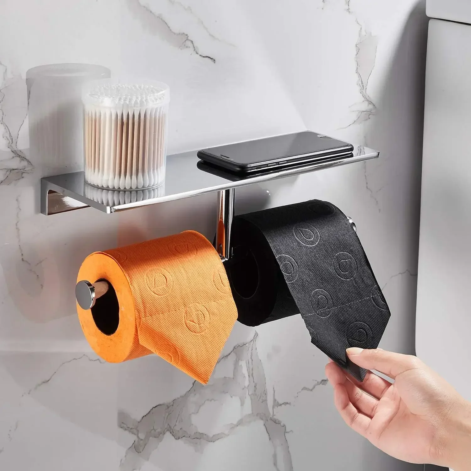 

promotion-Double Roll Toilet Paper Holder with Shelf Solid Brass and Superior Hotel Style Tissue Dispenser Spared Storage Polish