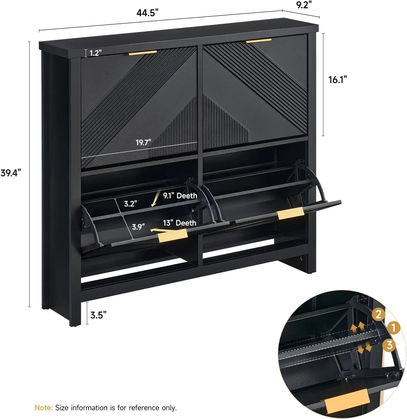 Shoe Cabinet with 4 Flip Drawers, Narrow Shoe Organizer with Symmetric Groove Pattern, Freestanding Wood Hidden Shoe Storage Cab