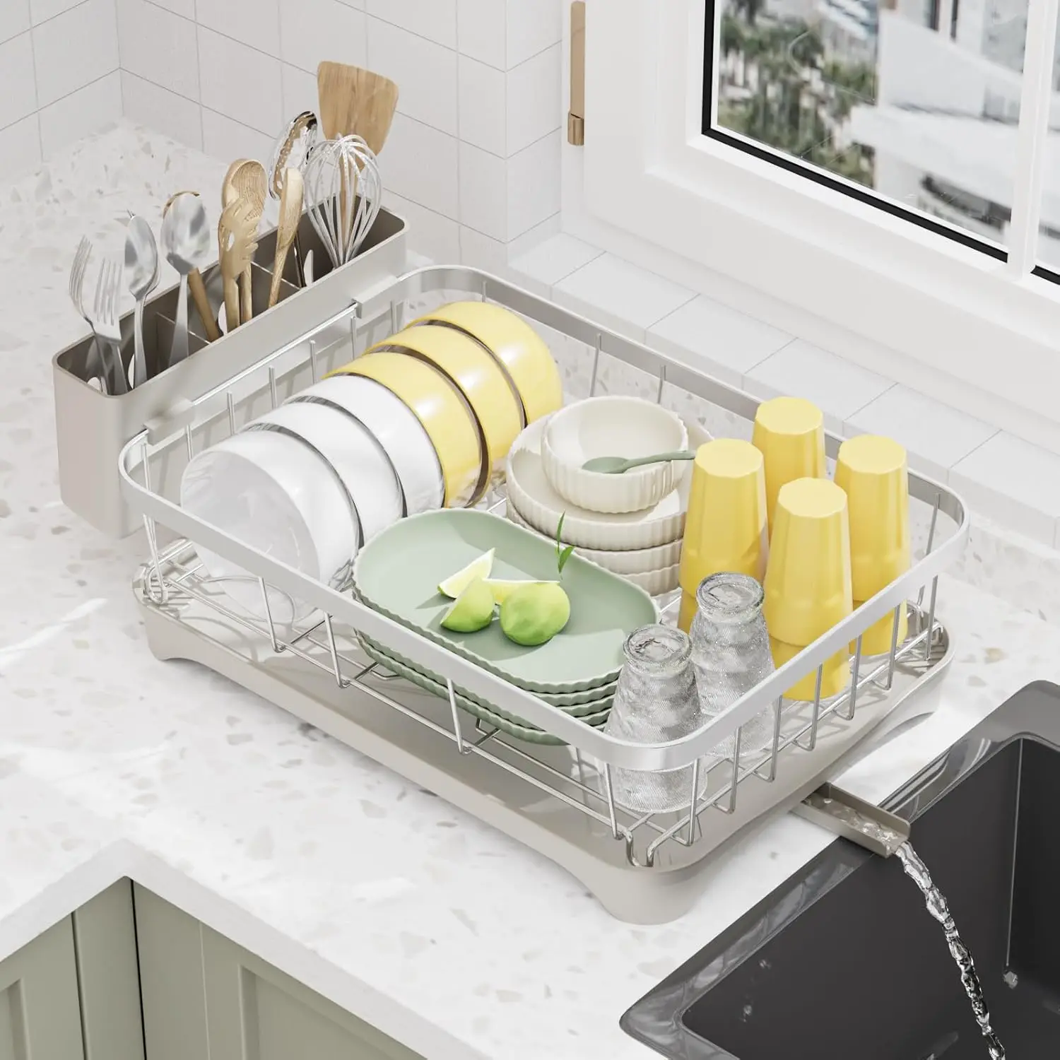 

Большая сушилка для посуды из нержавеющей стали 304 с сливным отверстием, многофункциональная белая полка для посуды