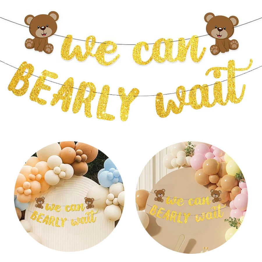 We Can Bear Wait Baby Shower Decorative Baby Bear Banner Hanging Gender Reveal Wooden Sign Hanging Birthday Party