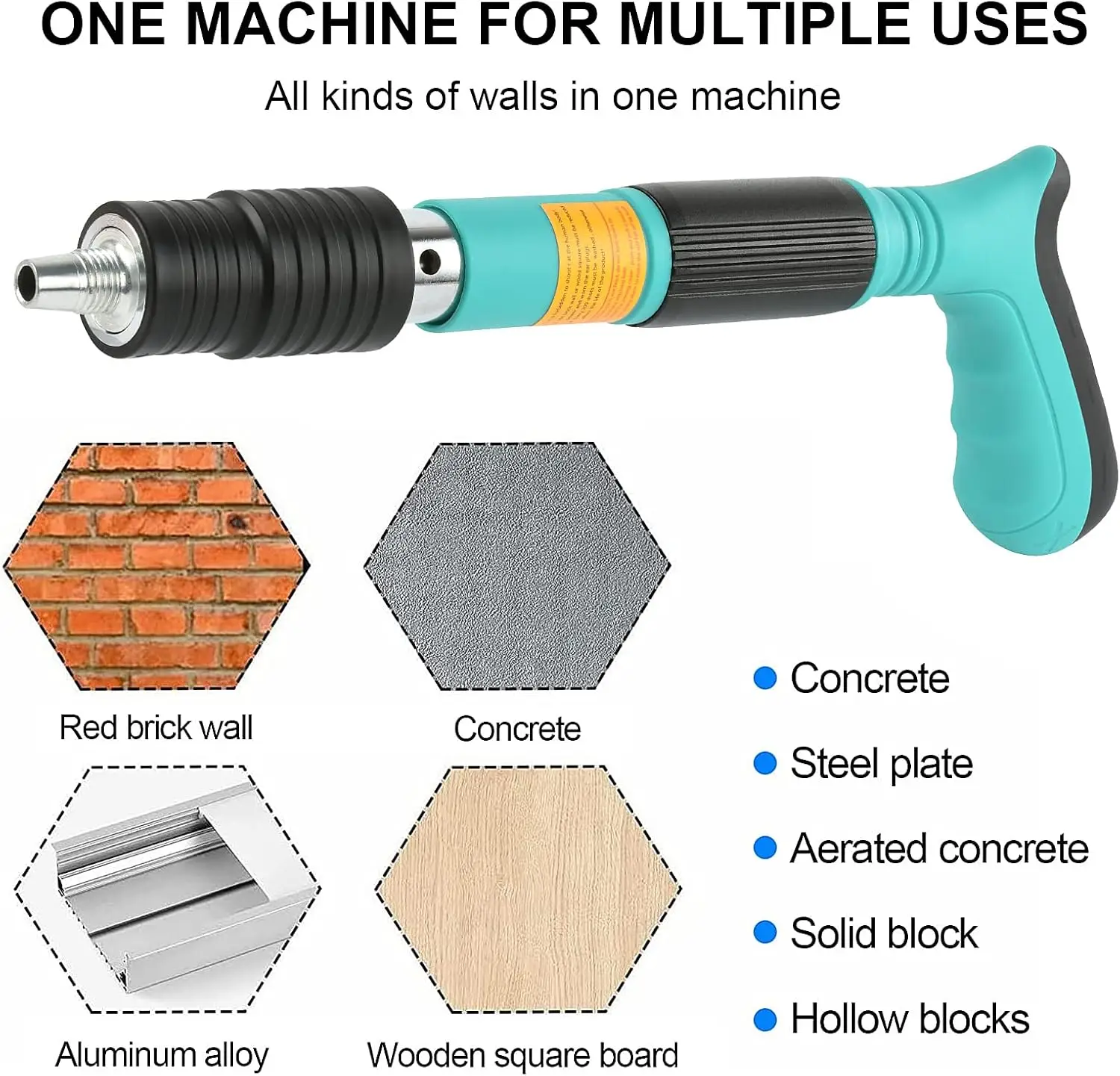Kits de pistola de pregos com 120 peças de unhas, 5 velocidades, manual, aço, fixação de parede, máquina de tiro de unhas, dispositivo de fio de âncora de parede