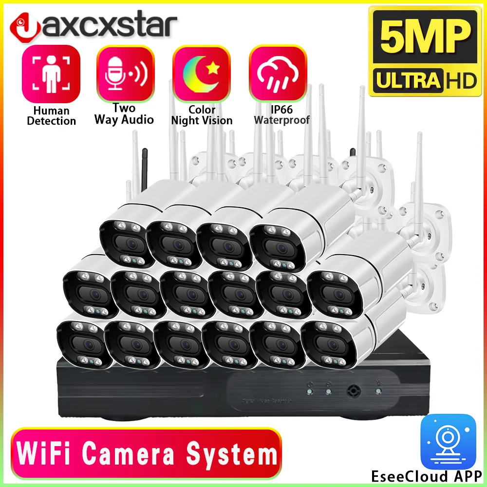 

16CH 5MP Wireless Video Surveillance Security Camera System CCTV P2P NVR Two Way Audio Color Night Vision WIFI IP Bullet Camera