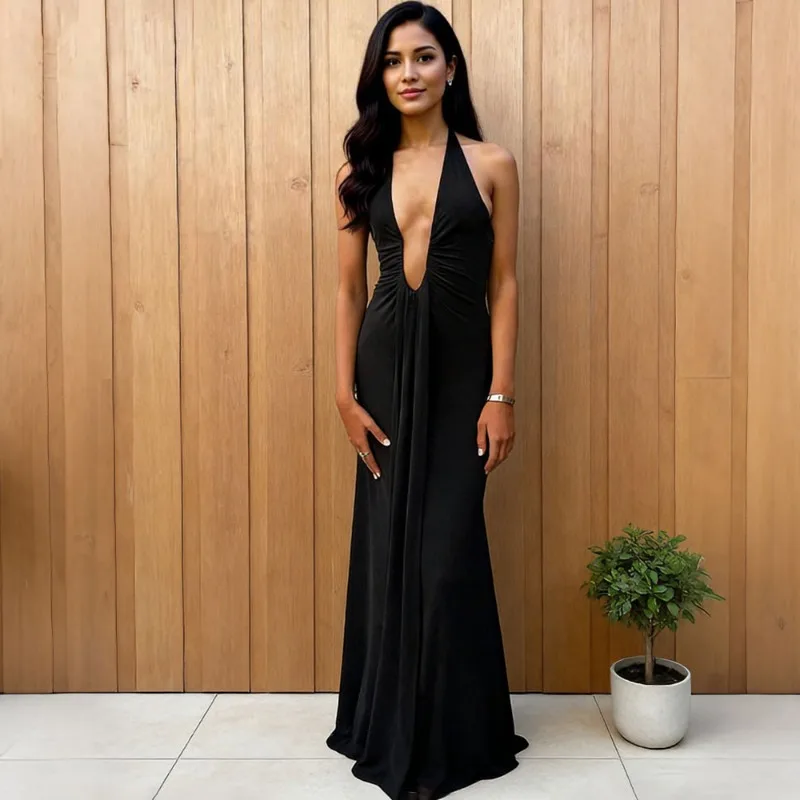 

Talenza White Bandage Long Dress Women's Sexy V Neck Sleeveless Neck Dress Summer High Waist Party Evening Dress Female Outfits