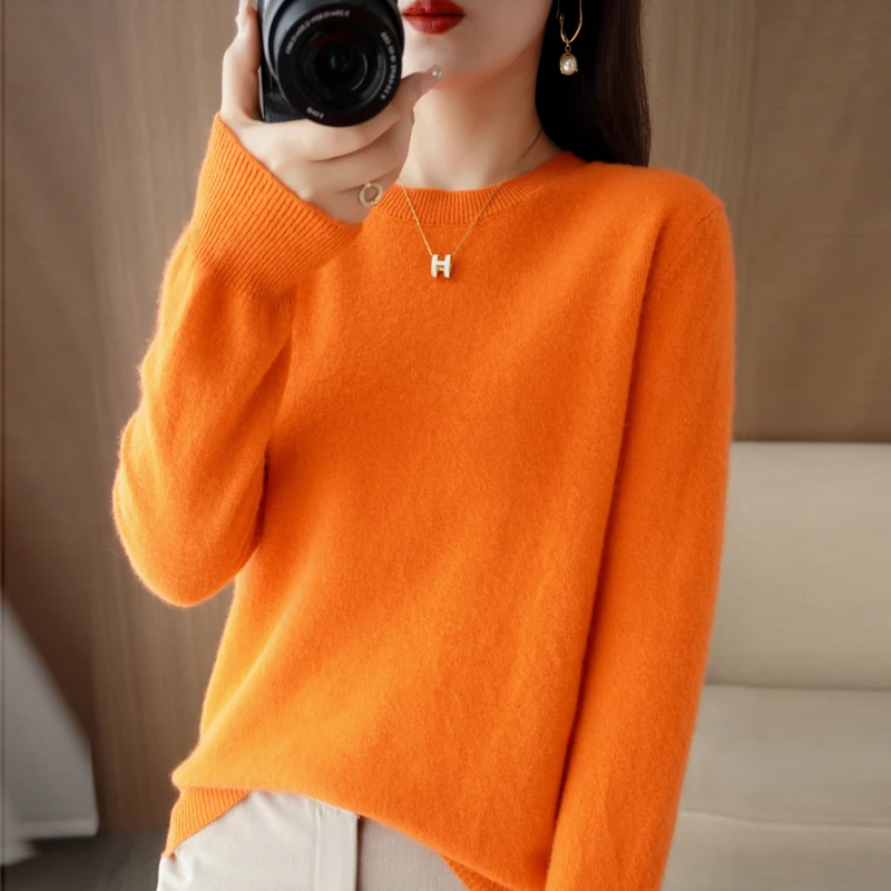 Autumn And Winter New Fashion Round Neck Knitted Women\'s Loose Thin Pullover Solid Color Long Sleeved Sweater Top Fashion GH2222