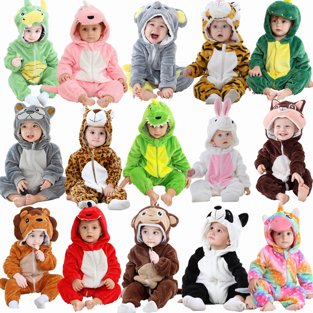 Toddler Halloween Animal Costume Flannel Onesie Baby Hooded Romper Cartoon Cosplay Kids Warm Sleepwear Home Loungewear Gift 0-4Y