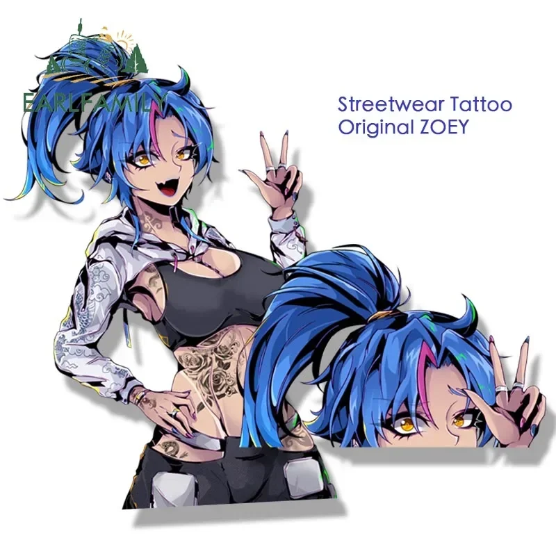 EARLFAMILY Streetwear Tattoo ZOEY Fanart Car Sticker Original Cartoon Girl Peeker Decal JDM Racing Graffiti Chibi Waifu Stickers
