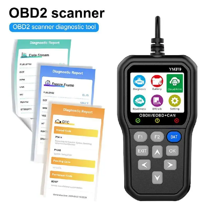 Scan Battery Test Diagnostic Tool, Enhanced IPS Color Screen Car Code Reader Can Check Engine Clear Fault Lights