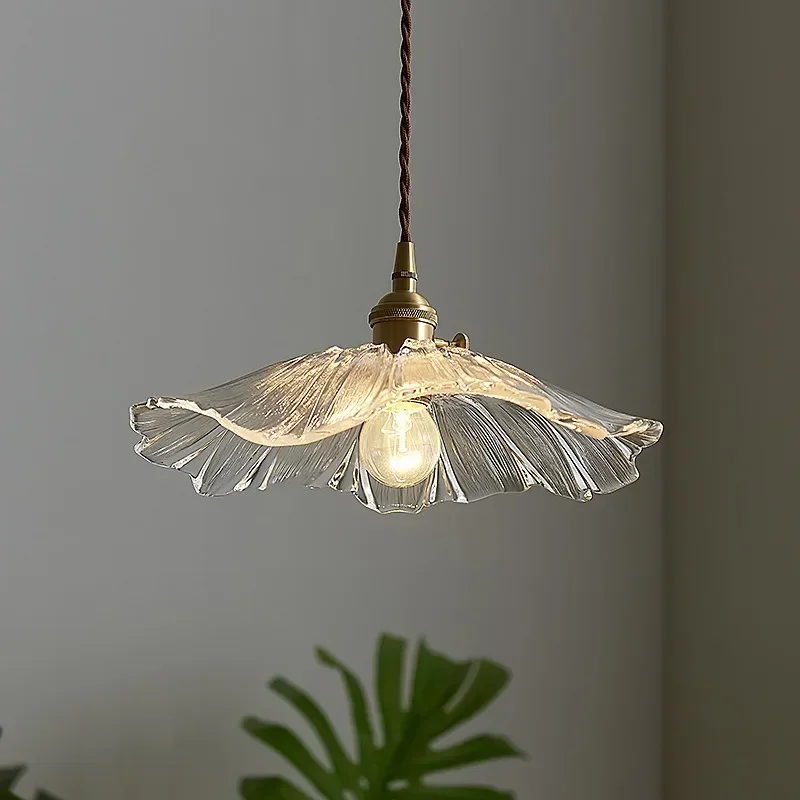 Nordic All-copper Restaurant Chandelier Modern Simple Creative Lotus Leaf Internet Celebrity Aisle Crystal Glass Bedside Lamp