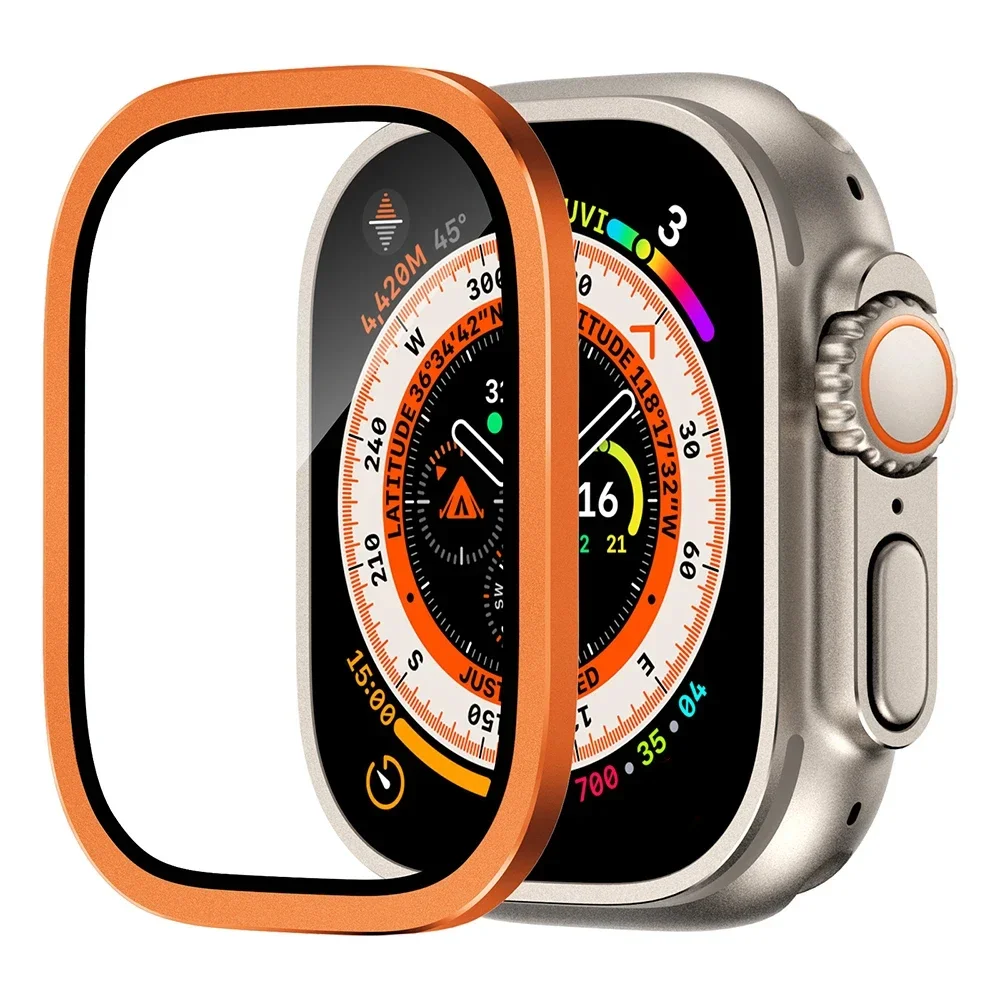 Gehäuse aus Aluminiumlegierung + gehärtetes Glas für Apple Watch Ultra 2 49 mm, kratzfester Displayschutz für iWatch Ultra 49 mm