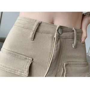 Frauen mit hoher Taille -Jeans Linie ein kurzer Rock, Schlitzrock, Taschenrock, Sommerkleidung, heiße Mädchen, europäisch und amerikanisch, neu 9 Hauptverkaufsrock kurz schwarz - №1