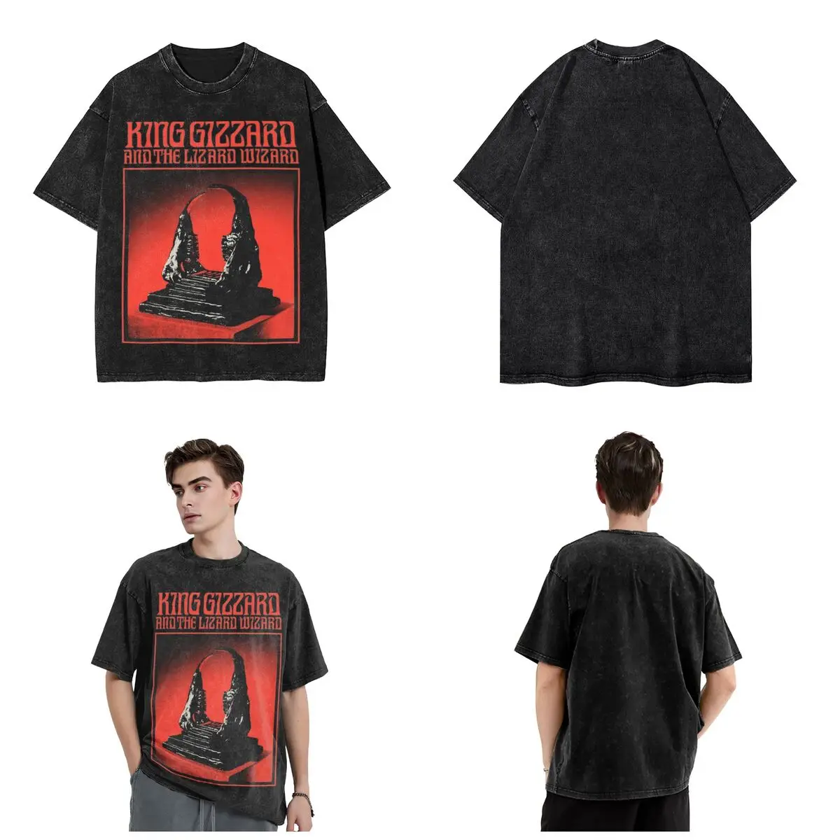 Washed Shirts King Gizzard And The Lizard Wizard ITRN World Tour Rock Novelty T Shirt Oversize Streetwear Short Sleeve