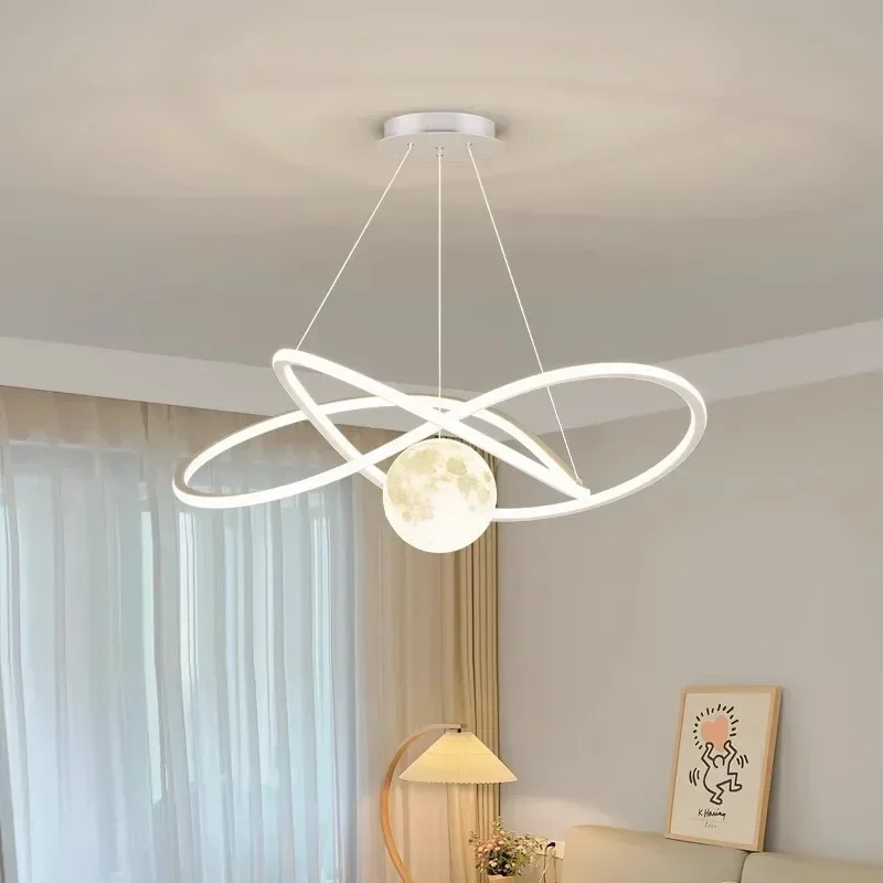 Simple Creative Bedroom Chandelier Geometric Circular Moon Children Lamp Nordic Intelligent