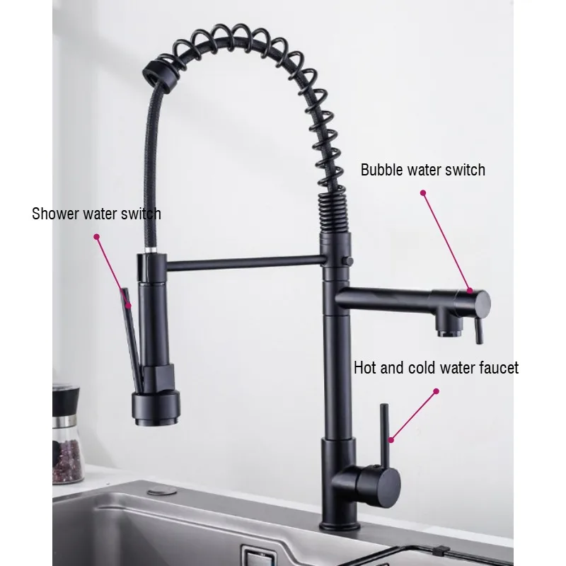 Spring Dual-Purpose Pull-Out Kitchen Faucet Rotatable Dual Water Outlet Anti-Splash Hot/Cold Water Faucet for Stove Countertop