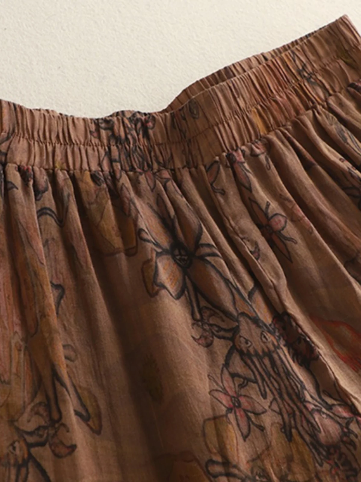 Retro uitlopende broek Casual linnen print Hoge taille Afslankende wijde pijpen broek voor grote maten Dames Zomer Negen punten Rechte snit