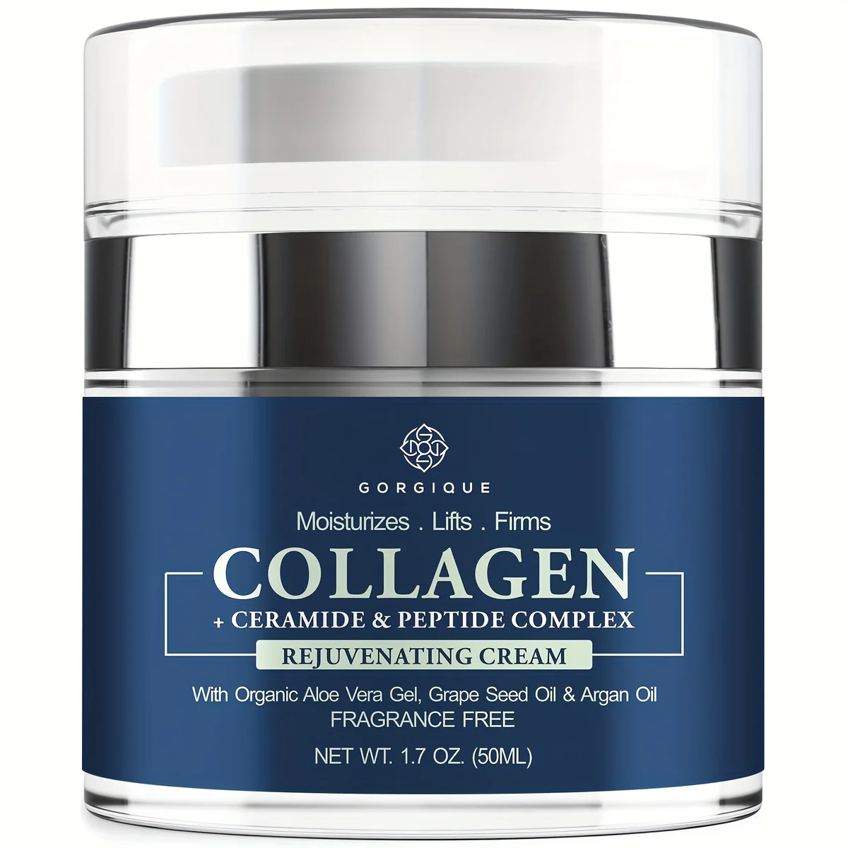 Collagen Rejuvenating Face Cream with Organic Aloe Vera Gel Grape Seed Oil and Argan Oil